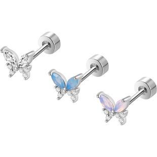 医用钛钢蝴蝶耳钉女精致超闪钻石钛合金耳环高级养耳洞冷淡风耳饰