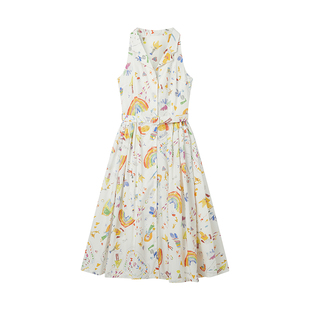 【断码清仓】Ching's法式复古童趣彩虹印花坎肩连衣裙西装领质裙