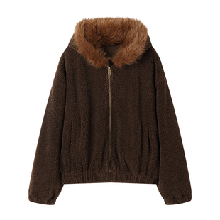 白口阳【达蒙岛】懒人家居慵懒摇粒绒连帽毛领超厚外套冬季男生