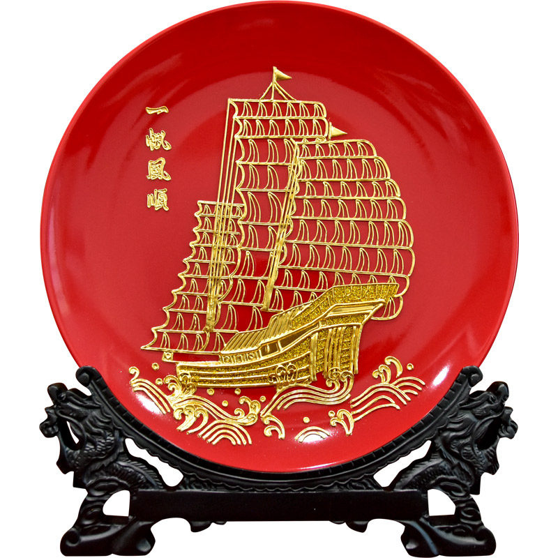 一帆风顺摆件鹭艺轩漆线雕工艺品