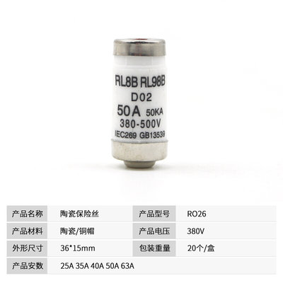 R026 RL98B RL8B 螺旋式陶瓷保险丝管 25A 35A 40A 50A 63A熔断器