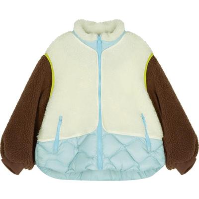 woobaby儿童摇粒绒羊羔毛外套男童女童24冬新品撞色拼接羽绒上衣