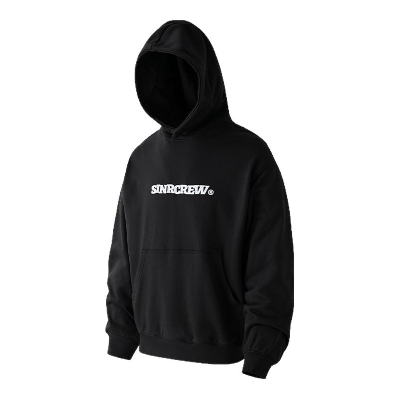 Sinrcrew日系复古基础款LOGO印花宽松套头连帽卫衣