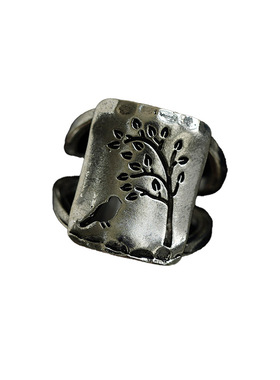 古着Vintage复古树叶银戒指