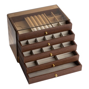 高档胡桃木首饰盒大容量桌面手链戒指耳钉收纳盒精致抽屉式饰品盒