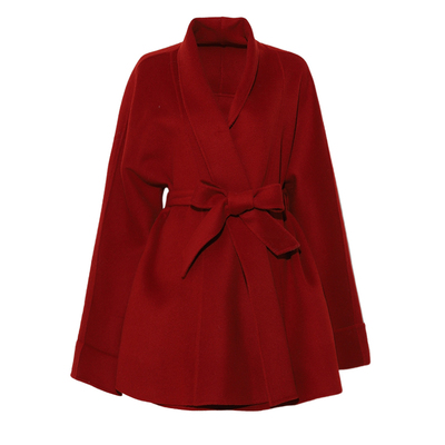 DPLAY新年红大衣翻领毛呢外套