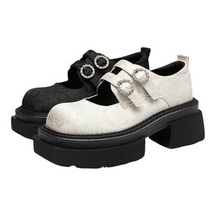 红蜻蜓厚底增高乐福鞋2025秋冬新款女鞋英伦风复古小皮鞋女款鞋子