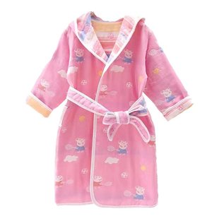 儿童浴袍纯棉纱布毛巾a类男童女童游泳洗澡浴巾吸水速干斗篷浴衣