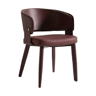 马鞍皮餐椅新款软包意式轻奢高级感家用餐厅餐桌椅简约扶手靠背椅
