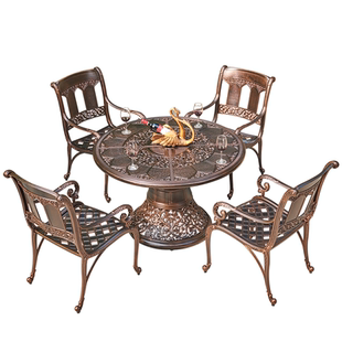 户外铸铝桌椅豪华轻奢紫檀台别墅高端会所庭院休闲桌椅组合
