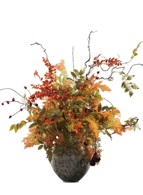 鲲屿 大堂新中式仿真花【秋盛春朝】售楼处酒店商业展厅装置花艺