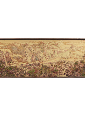 日照金光黄铜彩烧山水画中式挂画