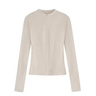 MULVAN 棉棉气泡 半开领拉链长袖针织衫女韩系半高领短款打底上衣