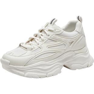 百思图春秋商场新款轻便运动老爹鞋小个子厚底增高女鞋ZRUQ7CM3