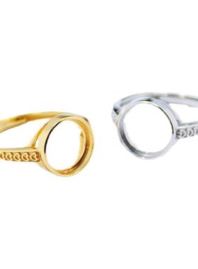 纯银戒指空托爱心定制圆形S925