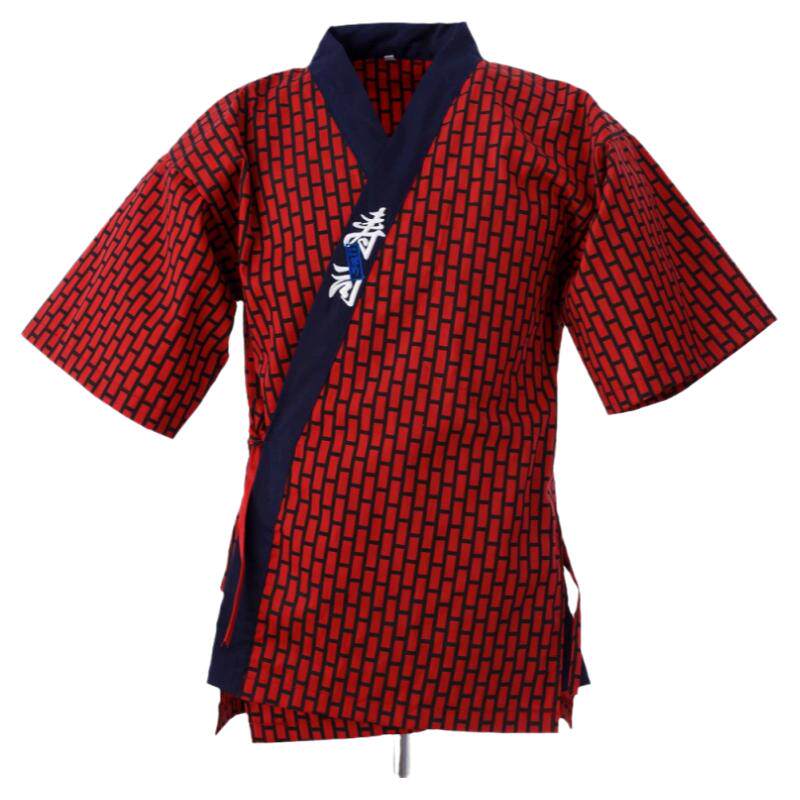 格子日韩寿司料理日式厨师工衣制服上装工作服