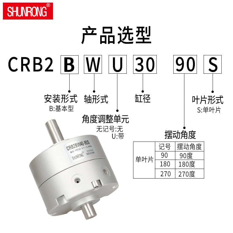 顺荣旋转气缸90度CRB2BW30/20/40-90-180/CRB1BW50/63-90-180-270