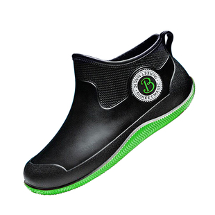 雨鞋男款工地厨房防滑鞋钓鱼耐磨休闲胶鞋一体水鞋防水短筒工作鞋