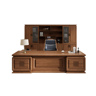 新中式实木大班台老板桌书柜组合总裁董事长办公室乌金木高档家具