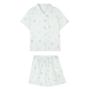 馨帮帮Homedress 卡通可爱动物印花睡衣女夏季薄款短袖家居服套装
