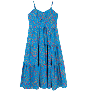 甜美垂感鱼尾长款连衣裙胖仙女莹莹大码女装胖mm大裙摆碎花吊带裙