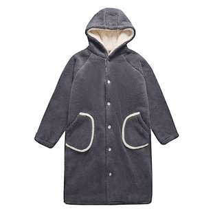 秋冬季珊瑚绒睡袍男士连帽加绒加厚中长款法兰绒大码长袍睡衣浴袍