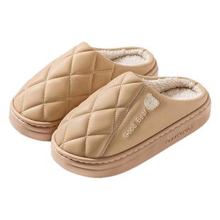 毛绒保暖棉拖鞋女士秋冬季2025新款家居室内防水防滑厚底月子鞋男