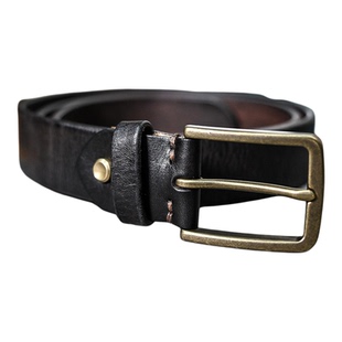 水洗简约牛皮腰带百搭男士裤带铜日字针扣潮男复古手工真皮皮腰带