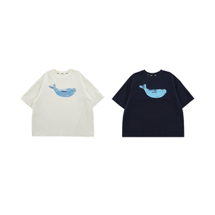 oddtails男童短袖T恤夏季纯棉2026新款男孩鲸鱼印花户外运动上衣
