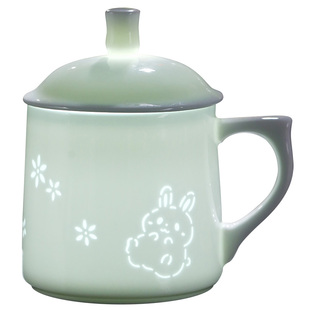 景德镇陶瓷茶杯带盖创新玲珑杯可爱女士水杯咖啡杯办公家用礼品杯