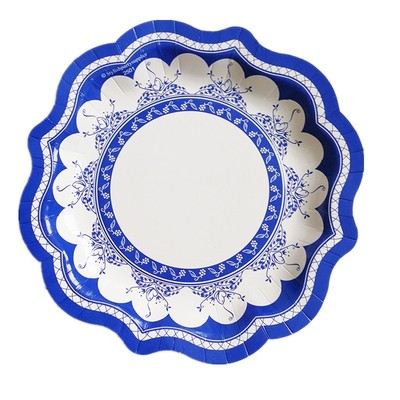 一次性中式青花瓷烧烤防油纸盘