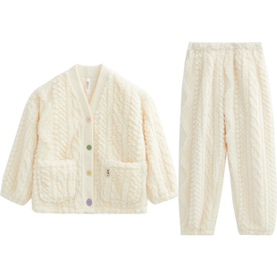 【暖感】红豆儿童居家服珊瑚绒睡衣女童秋冬季可外穿加厚绒家居服