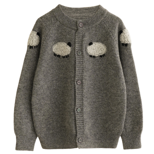 男女童100%纯山羊绒开衫手工毛绒小羊宝宝秋冬毛衣针织双股厚外套