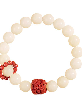 九华山文创天然朱砂白玉菩提手链女静心菩提醒狮祝福手串新年送礼