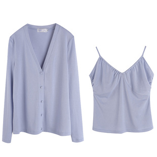 240斤大码女装胖妞修身性感清新百搭遮肉ins针织开衫套装吊带开衫