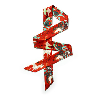 千里江山瑞鹤图中国风丝巾仿真丝细长条窄小丝带绑包发带领巾腰带