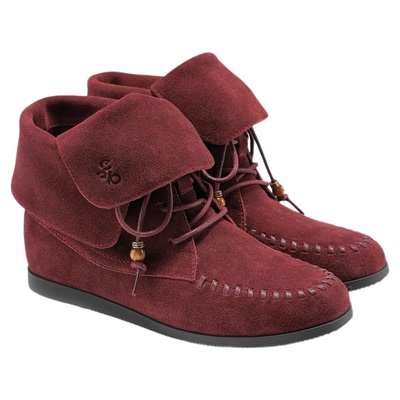 fed酒红色时装靴冬季新款女靴厚底西部靴真皮中筒靴S0930-YAC672