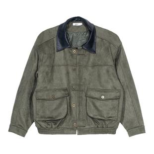 Hualun秋冬巴恩风麂皮外套男款绒感廓形夹克男装潮牌宽松保暖外衣