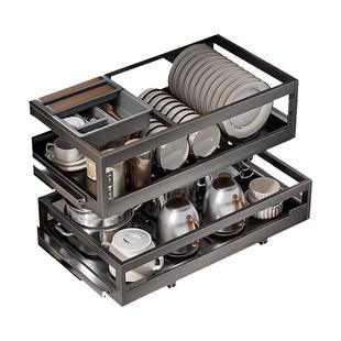 四季沐歌拉篮厨房橱柜304不锈钢双层抽屉式碗架收纳内置橱柜碗篮
