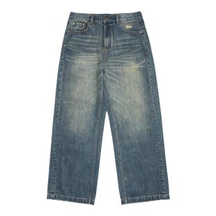 LEONSENSE力上司 新款纯棉复古怀旧水洗中性风A型牛仔裤长裤百搭