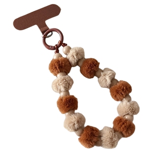 TOZOYO漂亮好看棕色系毛球手机链绳精致旅游串珠挂链手腕款挂绳毛绒链条垫片时尚高级感撞色手链腕带女高端壳