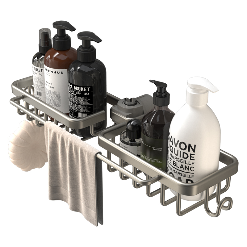 卫浴花洒置物架浴室免打孔太空铝卫生间淋浴房花洒杆厕所收纳架子