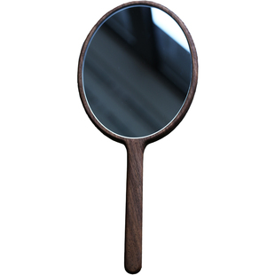 黑胡桃超大手柄化妆镜子便携实木手持梳妆美容院镜定制LOGO刻字