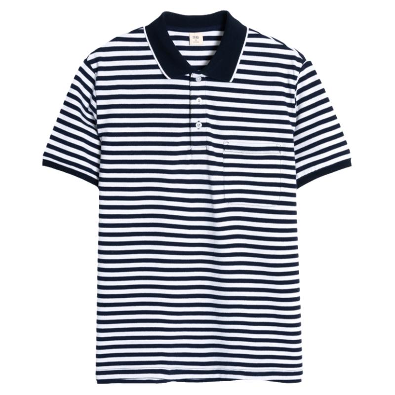 夏装短袖T恤男装条纹POLO衫宽松纯棉夏天衣服夏季海魂衫中青年
