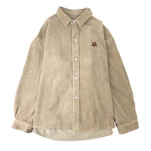 日系可爱小熊刺绣灯芯绒衬衫秋季学生宽松慵懒风软妹外套女学院风