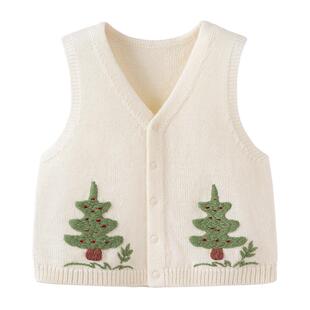 babylove婴儿马甲春秋羊毛针织开衫背心保暖坎肩宝宝马夹浮翠流丹