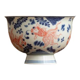 青花主人杯单杯釉里红茶盏个人专用品茗杯大号功夫复古陶瓷喝茶具