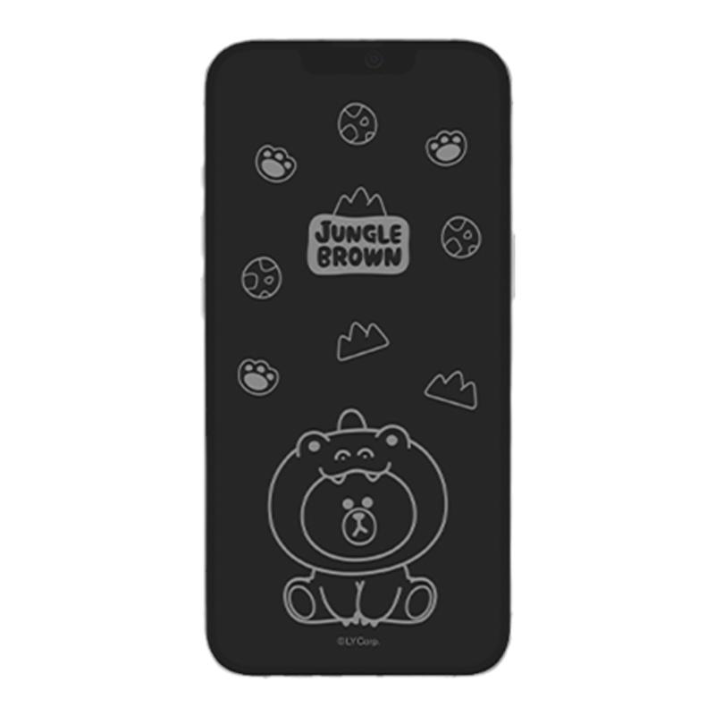 LINE FRIENDS布朗熊浓情系列全屏息影钢化膜适用于iphone15promax前膜14防指纹13手机保护膜高清防爆卡通可爱