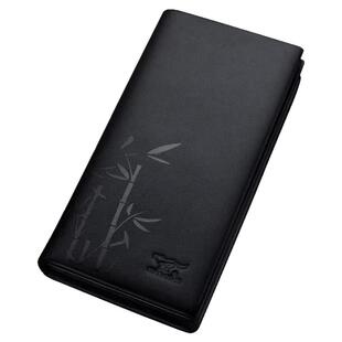 七匹狼男士长款钱包真皮竹子印花直款钱夹品牌纯头层牛皮票夹软皮