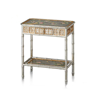 茱莉安法式奢华实木仿古布裂银箔底绘花卉边几别墅客厅家用角几